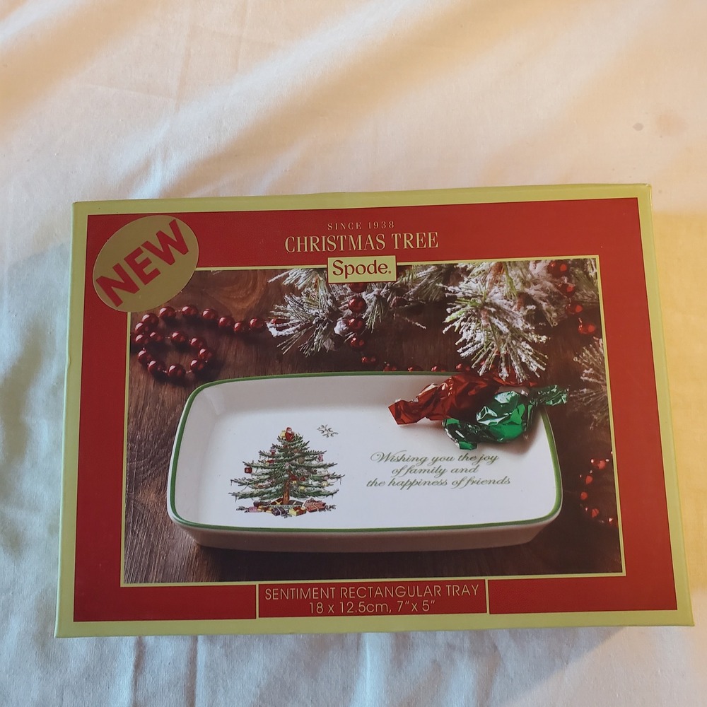Spode Christmas Tree Sentiment Rectangular Tray 7x5 Holiday Dish NEW